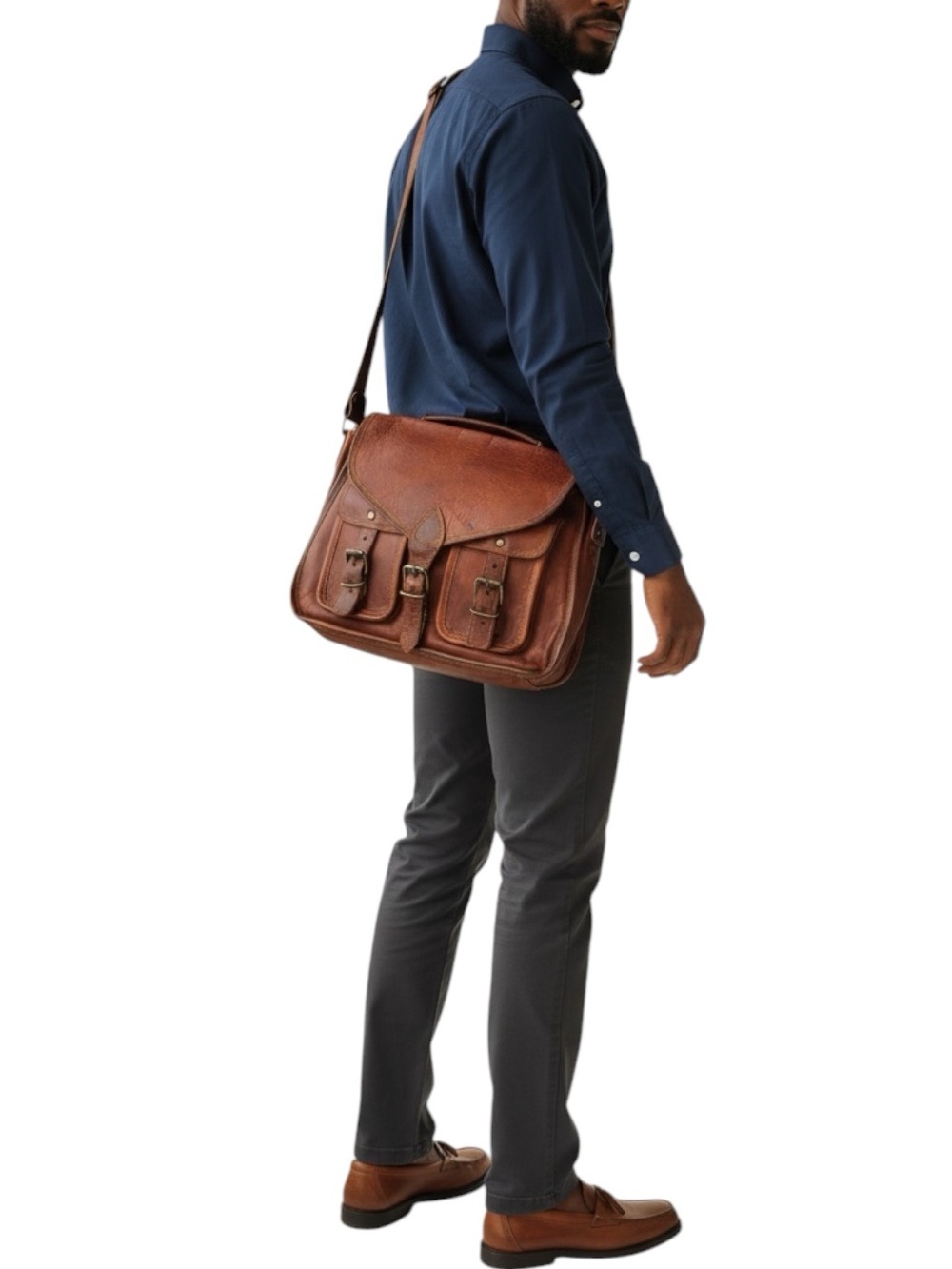 KAMAL’s PASSION LEATHER Men's Leather Messenger Bag in Rustic Brown -- WOW!!!